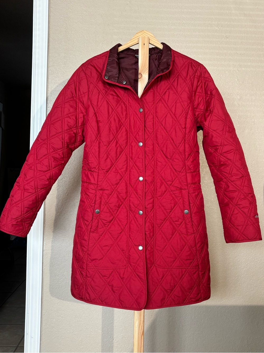 Eddie Bauer Quilted Crimson Snap-Front Coat